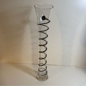 Clear Art Glass Vase With Applied Black Swirl 19” Height